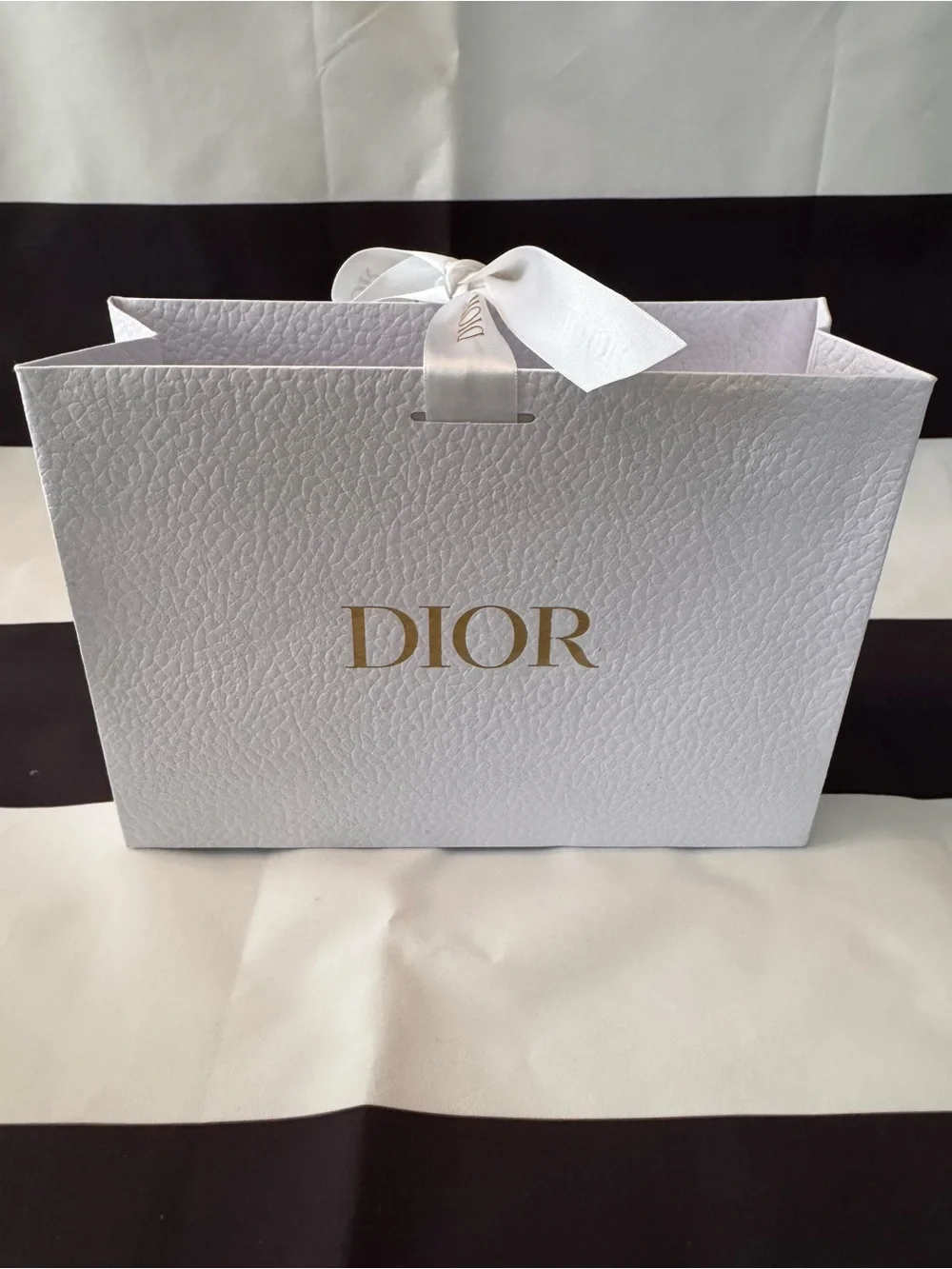 Dior White Textured Leather Shopper with Gold Logo